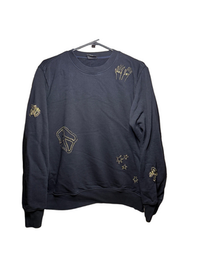 Paul Smith Black Crewneck Sweater with Gold Embroidered Motifs